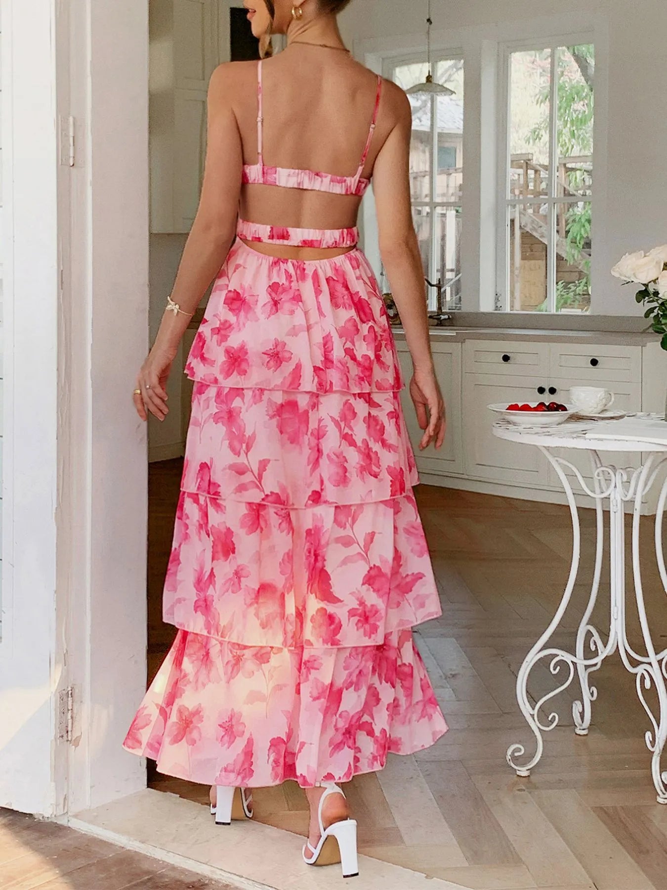 Floral Print Layered Maxi Cami Dress