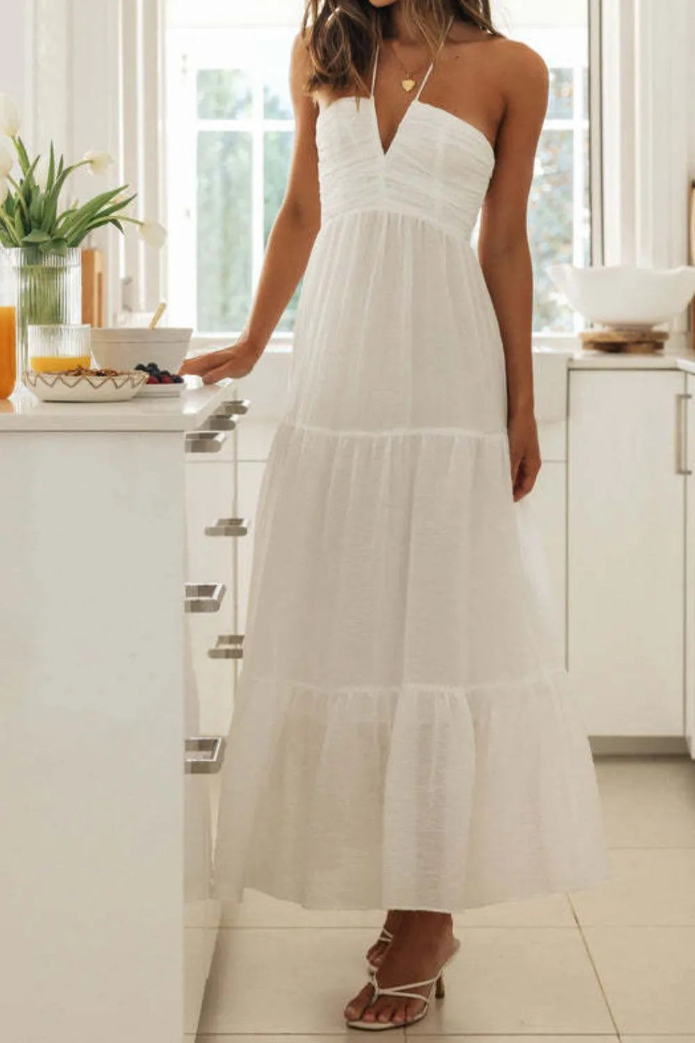 Tiered Halter Neck Printed Cami Dress