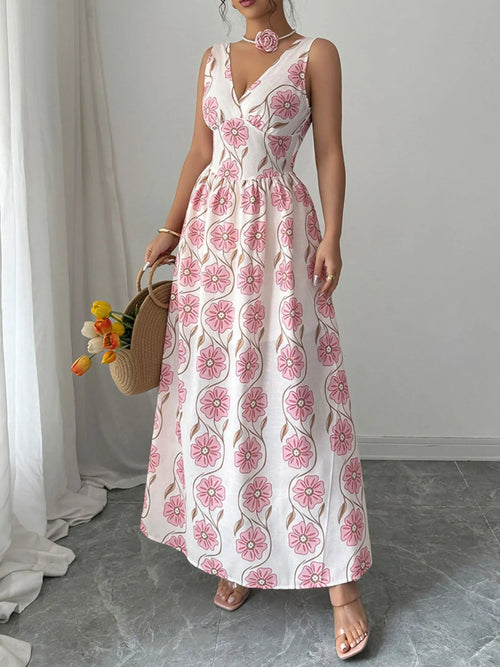 Floral Print Sleeveless Maxi Dress