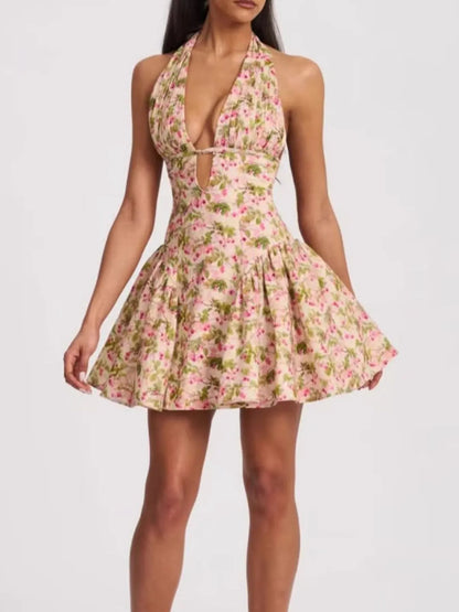 Floral Halter Neck Mini Dress