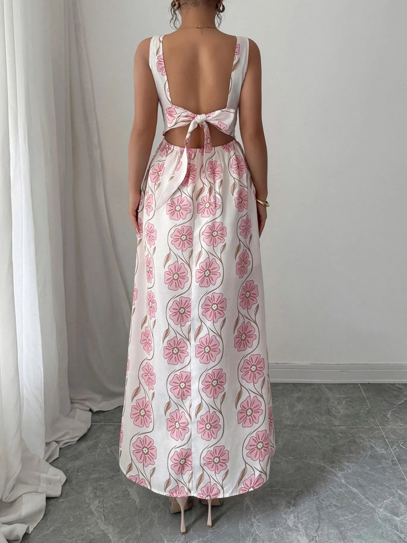 Floral Print Sleeveless Maxi Dress