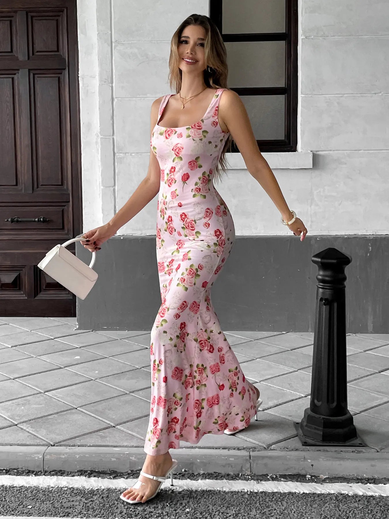 Floral Print Square Neck Maxi Dress